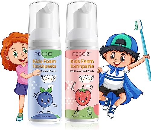 Zahnpasta Kinder Schaumzahnpasta für Kinder 2 x 60 ml, Besondere Kariesschutz für Milchzähne Kinderzahnpasta ohne Fluorid, Zahnaufhellung Zahnpasta für Kinder (Erdbeere+Blaubeere)
