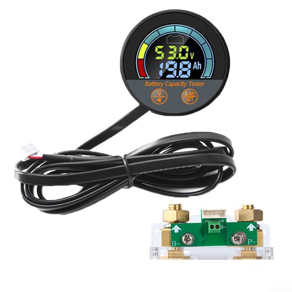 5-in-1 für battery Monitor 8-100V SoC Meter with 500A Shunt 5-in-1 | SoC %, Ah, Amps, Volts display, customizable alarm, prevents deep discharge, extends für battery life