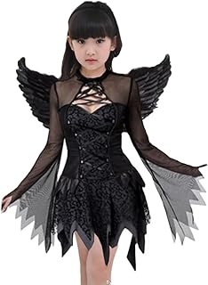 Hotcostyle Halloween Cosplay Angel Dress Princess Dress with Wings and Halo for Girls 3pcs Black