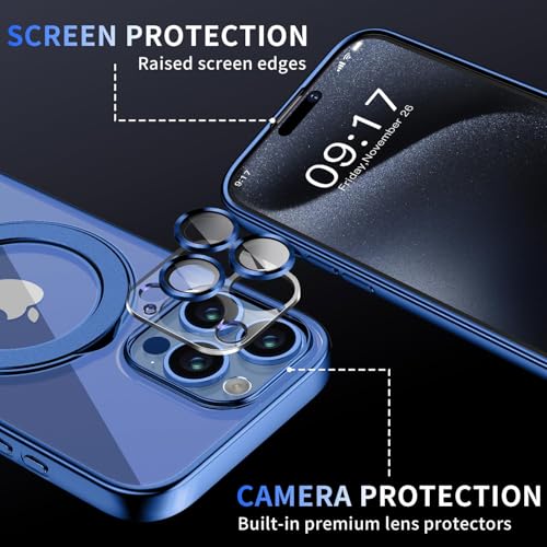 Image of Magnetic for iPhone 15 Pro Case with Invisible Stand[Compatible with MagSafe][Full Camera Lens Protector][Military Drop Protection] Shockproof Not Yellowing Clear Soft Slim for Women Men