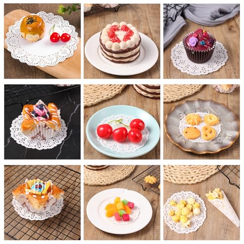 Lnngub 150 Stück Rund Papierdeckchen, 16 cm Runde Papier Tischsets Weiße Spitzenpapier Tortenspitze Mehrzweck Spitze Tischset für Geburtstage, Hochzeiten, Partys, Abendessen, Basteln, Dekorationen