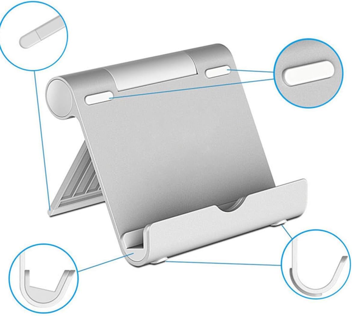 Angoily Foldable Aluminum Alloy Tablet and Phone Holder with Silicone Base Portable Metal Phone Stand Compatible with Mobile for Office Desk and Living Room Use image 5