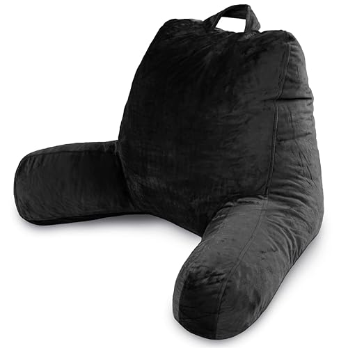 Milliard Reading Pillow with Arms, Black, Cozy Shredded Memory Foam Back Pillow for Bed Sitting Up - Sit Up Backrest Support for Reading & Rest Bed - Washable Cover, Adjustable Comfort, CertiPUR - Black