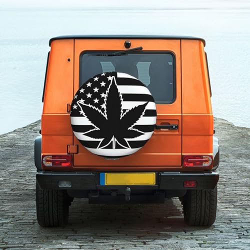 Image of Spare Tire Cover Marijuana Leaf with American Flag Wheel Covers USA Flag Weatherproof Universal Wheel Protectors for Rv SUV Camper Travel Trailer 17 Inch