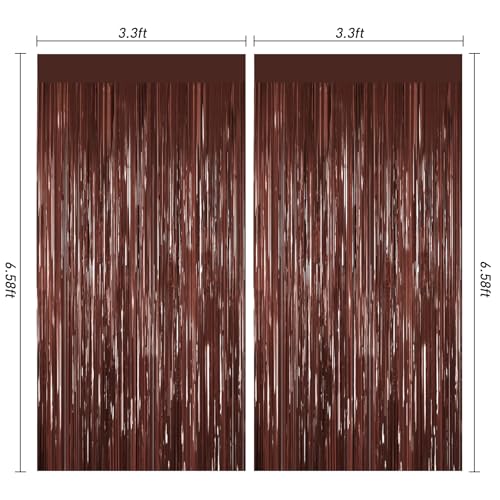 Image of Coffee Brown Metallic Tinsel Backdrop Foil Fringe Curtains 2Packs Door Streamers Backdrop for Birthday Door Decorations, Party Supplies for Bachelorette, Graduation, Christmas Disco Groovy Decors
