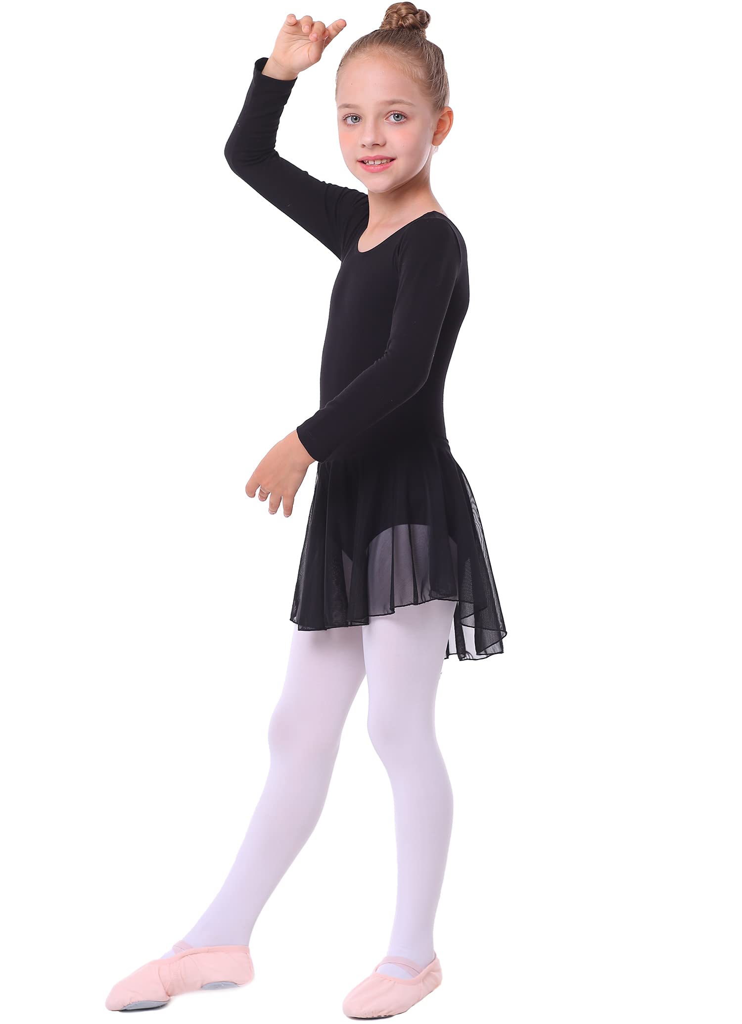 danswan Leotardos de ballet de manga larga con falda de ballet para niñas pequeñas
