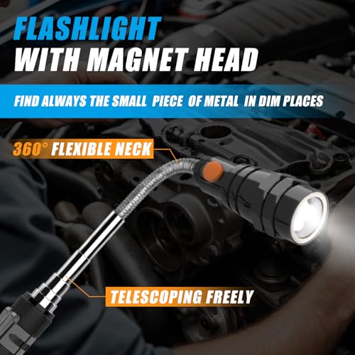 5 PCS Magnetic Pickup Tool Set, 1lb & 15lb Pick Up Rod, Magnetic Flashlight Pickup Tool, Round and Square 360 Swivel Adjustable Inspection Mirror, Mens Gifts for Him, Birthday Gifts for Men Women Dad — view 3