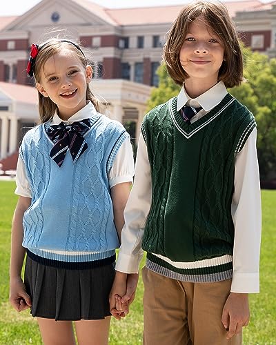 Image of JSTEX Boys Sweater Vest 100% Cotton Kids Uniform Vest V-Neck Sleeveless Knit Pullover for Boy Girls Toddler Size 4-14
