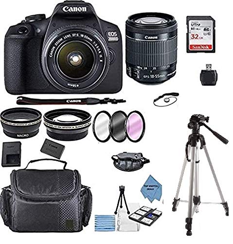 Canon EOS 2000D Rebel T7 Kit with EF-S 18-55mm f/3.5-5.6 III Lens + Accessory Bundle +TopKnotch Deals Cloth