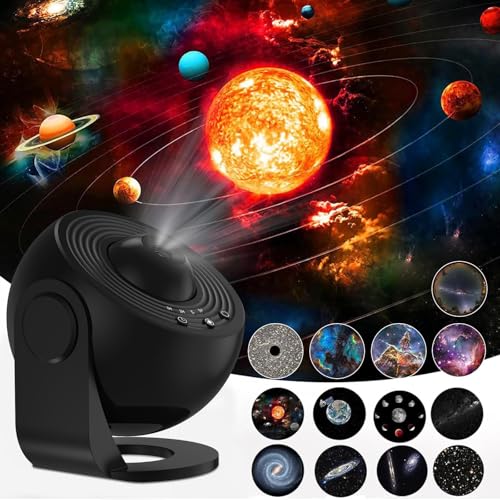 Planetarium Star Projector, 13 in 1 LED Galaxy Projectors Light with 12 Film Discs Children's Starry Sky Projector Lamp Star Night Light for Bedroom Living Room, Party (Black)