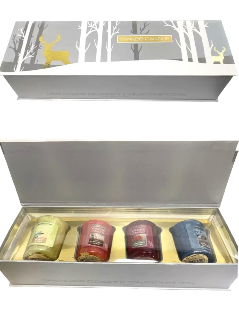 Votive Gift Set for Christmas - Set of 4 Yankee Votives w/Holiday Gift Box - Sampler Votive Candle Xmas Gift Set