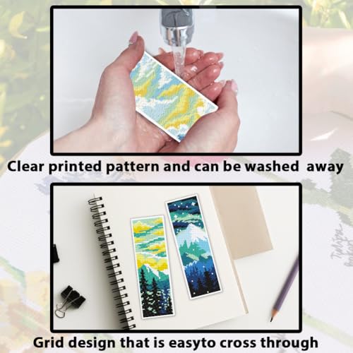 Image of ACRNIGHEET 6PCS Cross Stitch Bookmark Kit for Beginner Stamped Cross Stitch Kits for Adults DIY Embroidery Bookmark Kits Crossstitch Kits Adult with Instructions Hand Craft Gift 8.5''x3'' 11CT