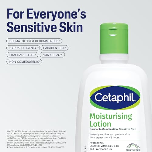 Image of Cetaphil Moisturising Lotion 118 ml for Dry to Normal & Sensitive Skin | 48H Hydration with Niacinamide, Panthenol & Glycerin | Fragrance-Free, Non-Greasy, Dermatologist Recommended, For Face and Body