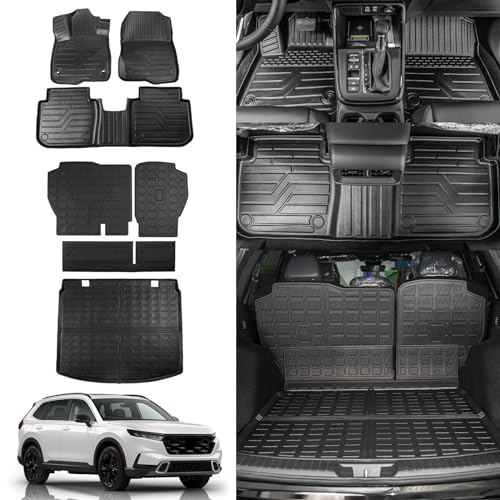 Rongtaod Floor Mats Compatible with 2023 2024 2025 2026 Honda CRV (Include Hybrid) Cargo Mat Trunk Mat Cargo Liner Back Seat Cover CR-V Accessories (Fit Upper Deck Trunk Mat+Backrest Mats+Floor Mats)