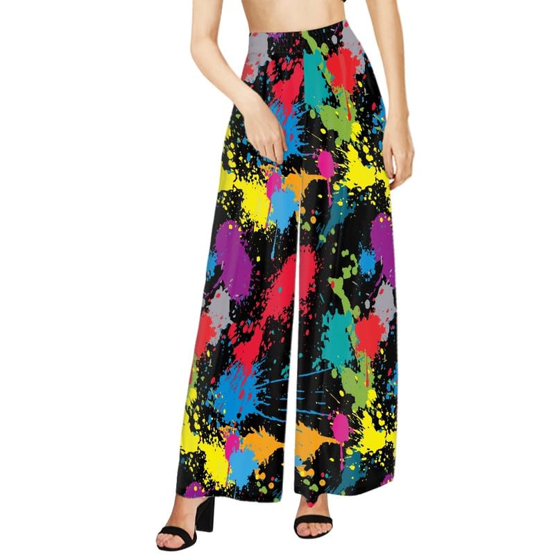 Irisjudy Womens High Waist Wide Leg Pants Hawaii Style Soft Palazzo Pants Christmas Long Lounge Trousers Loose Fit