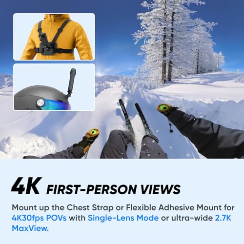 Image of Insta360 X3 Snow Kit (New Version) - 360 Action Camera with 5.7K 360 Active HDR Video, 4K Single-Lens Camera, Waterproof, FlowState Stabilization, 2.29 inch Touchscreen, AI Editing, Wintersports