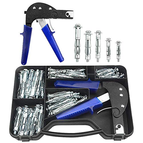 TOVOT 77pcs Heavy Duty Wall Anchor Gun Metal Setting Tool with Molly Bolt Hollow Drive Wall