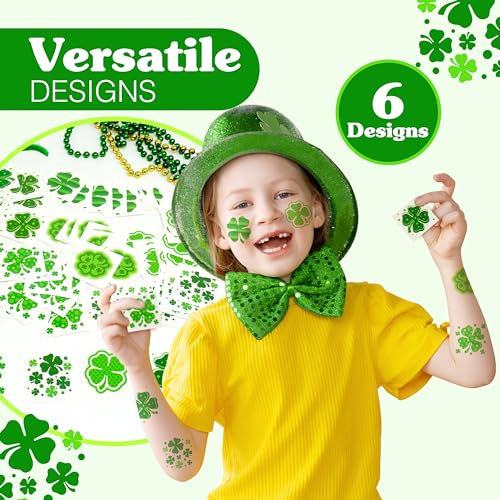 4Es-Novelty-Shamrock-Tattoos-Individually-Wrapped-Bulk-St-Patricks-Day-Tattoos-Party-Favors-for-Kids-Gifts-Adults-Face-Tattoos-Irish-Accessories-72-Pack-Green