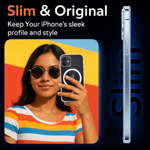 Image of Jkobi Lifetime Anti-Yellow MagSafe Compatible Clear Back Case Cover for Apple iPhone 12 (Sleek Hard Crystal | Camera Protection and Shockproof)