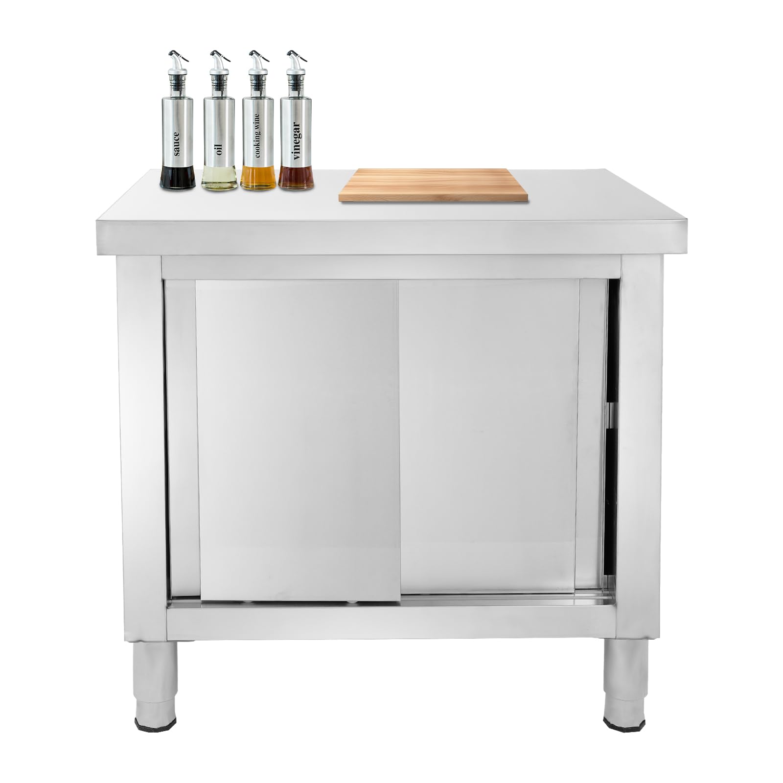 Stół roboczy ze stali nierdzewnej z drzwiami przesuwnymi, 80 x 60 x 80 cm, zewnętrzna szafka kuchenna, stół ze stali nierdzewnej, mobilny stół gastronomiczny z regałem i szufladami