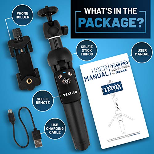 Texlar 48 Inch Selfie Stick Tripod With Remote For Iphone 14, 13, 12, 11, Xr, X, 8, 7, Pro, Max, Plus, Se, Android Phone, Smartphone - Ts48 Pro Small Mini Cellphone Stand #TOP6