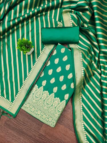 Image of DEVANGI Women's Banarasi Silk Unstitched Salwar Suit Dress Material With Dupatta