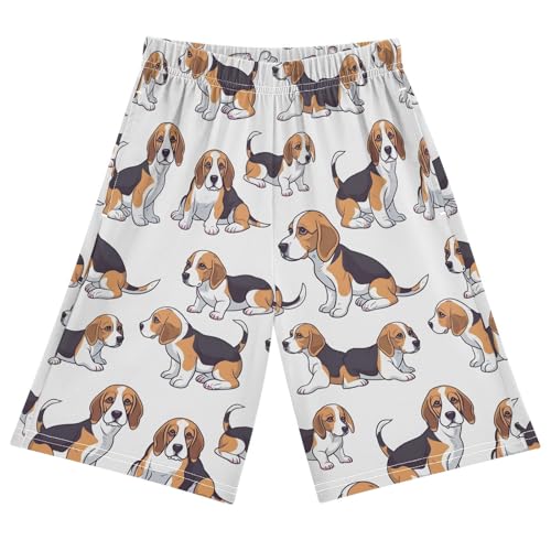 ALAZA Beagle Puppy Dog Animal White Pajama Shorts Elastic Waist Casual Sleep Shorts with Pockets Size 6-14