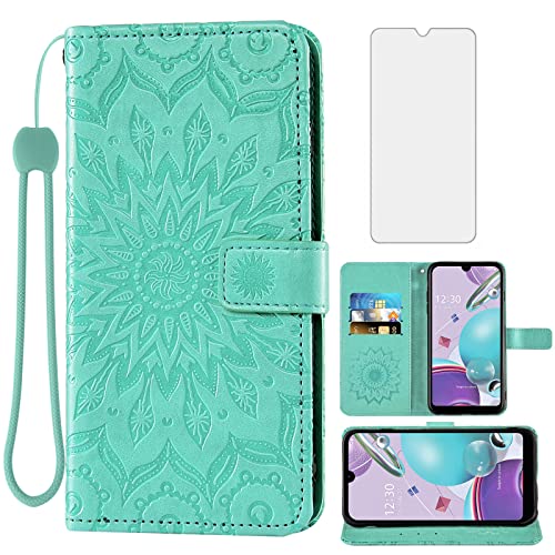 Phone Case for LG Aristo 5/K31/Fortune 3/Phoenix 5/K8x/Tribute Monarch/Risio 4 Wallet with Tempered Glass Screen Protector Flip Cover Card LGK31 Rebel K 31 31K Aristo5 Plus 5+ Risio4 2020 Green