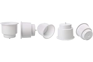 Amarine Made Set of 5 White Recessed Drop in Boat Cup Holders with Drain