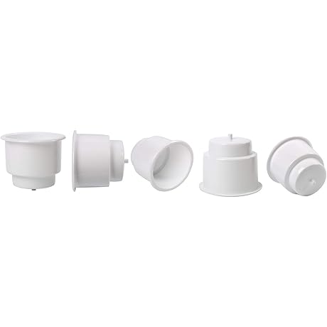 Amarine Made Set of 5 White Recessed Drop in Boat Cup Holders with Drain