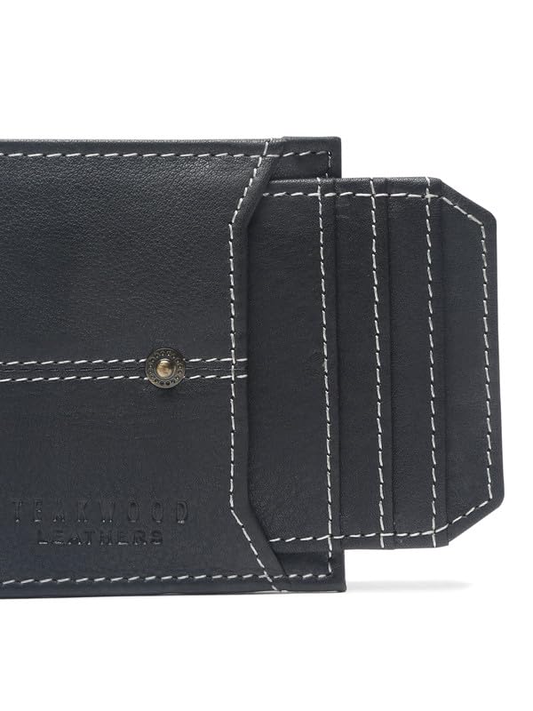 Image of TEAKWOOD LEATHERS Men's Two Fold Zipper Leather Wallet | Leather Men Wallet (Black)