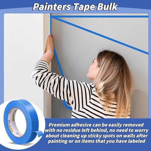Image of 12 Rolls Blue Painters Tape Bulk 3 inch x 60 Yards, Total 720 Yd, Painters Masking Tape No Residue Wall Painting Tape Artist Tape Trim Edge Finishing Tape for Wall Painting Decoration DIY Supplies