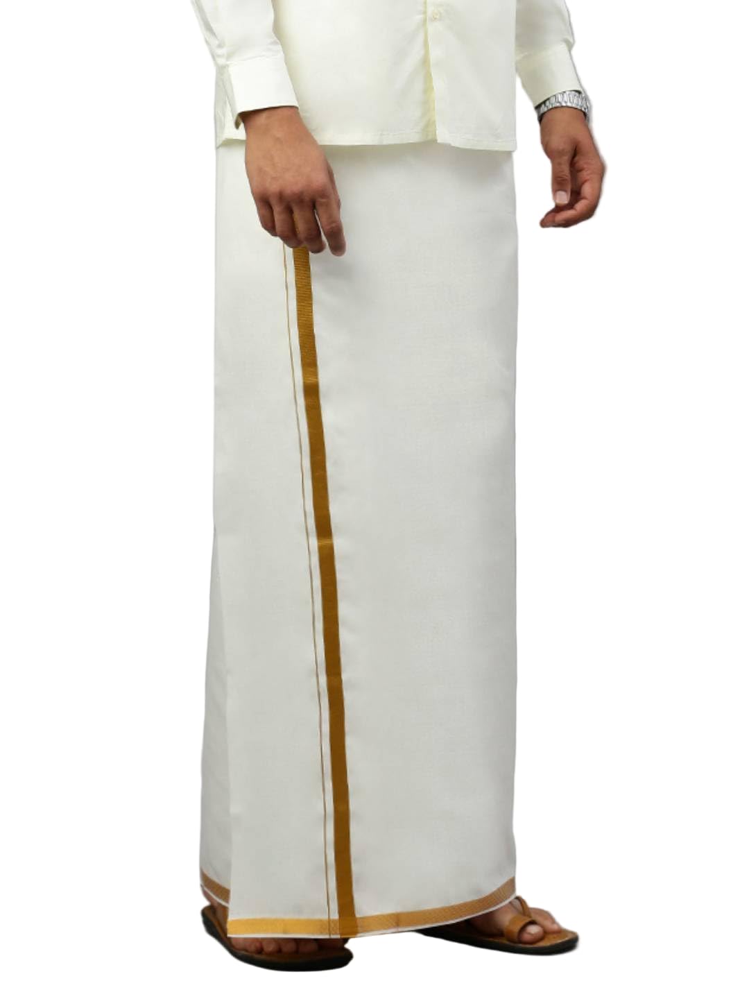 ramraj cotton Traditional Cotton Blend Double Layer Dhoti with Jari Border|Readymade Adjustable Pocket Dhoti-picture-42
