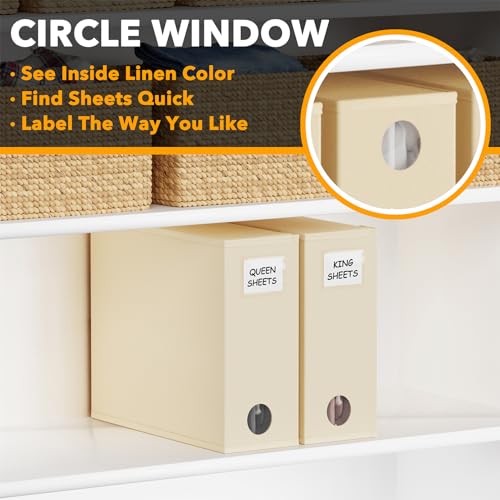 Image of SpaceAid 2 Pack Bed Sheet Organizers and Storage, Foldable Sheet Organizer for Linen Closet, Sheets Set Folder Keeper with Window XL (Queen & King Size) Organizing Bedding Container, Beige