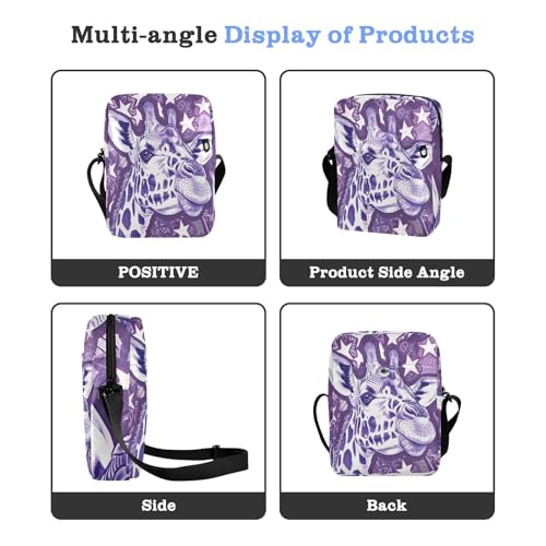 messenger bag crossbody Small Crossbody Bag Women Shoulder Handbags For Women Adjustable Strap for School School- Giraffe Purple Face4