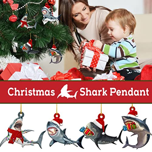 Decorações de Natal Pingente de Família de Tubarão de Madeira Fofo e Divertido Enfeites para Pendura