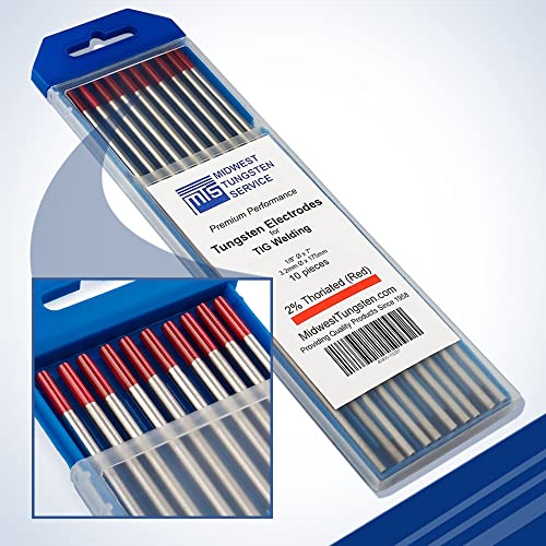 Image of Midwest Tungsten Service TIG Welding Tungsten Electrodes 10-Pack (Red - 2% Thoriated Tungsten (WT20 /EWth-2), 1 /8 inch)