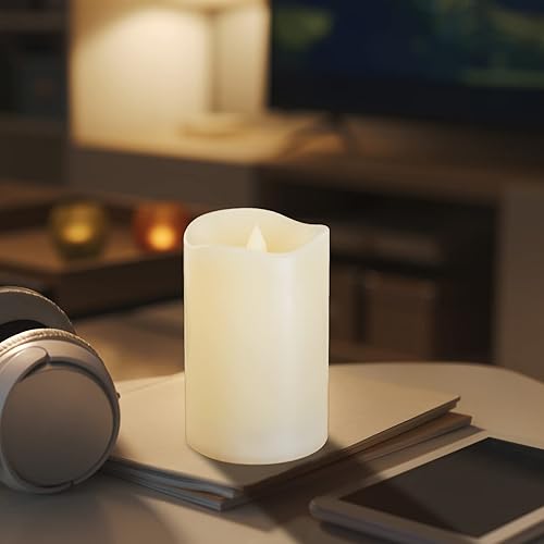 HoogaLife Velas sin llama, efecto de llama de 1200 horas (3 pulgadas de profundidad x 5 pulgadas de alto), mecha 3D de movimiento automático, velas