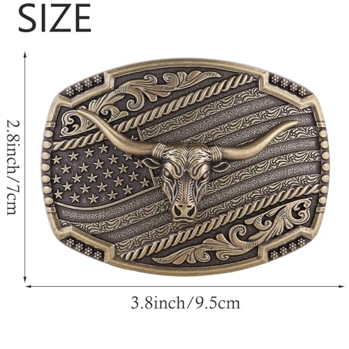 Image of HUABOLA CALYN Long Horn Bull Belt Buckles for Men Women American Flag Texas Star Belt Buckles