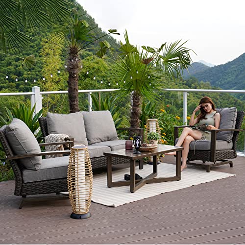 Grand Patio Outdoor 4 Pieces Furniture Sofa Sets Pe Wicker Furniture Sets Rockers Patio Conversation Sets Aluminum Frame With Olefin Cushions Patio Furniture Sets（Dark Brown） #TOP2
