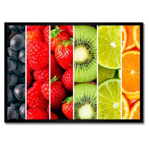 Poster fruits arc-en-ciel avec cadre blanc pour illuminer une pièce sombre 70x50