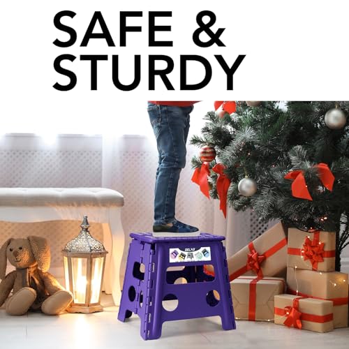 Image of Delxo Folding Step Stool, 13 inch Non-Slip Foldable Stools Up to 300 LBS, Step Stool with Handle, Lightweight for Kitchen, Bathroom, Bedroom, Garden, Purple, 1PC