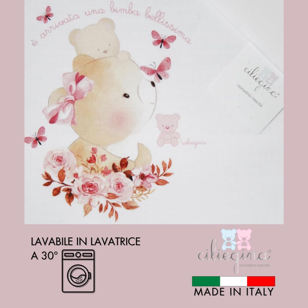 Ciliegina Set 3 Lenzuola Culla 100% Cotone Completo + sotto con elastici Federa Bambino Bambina idea regalo (Farfalle)