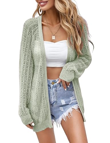 Image of Women Crochet Lightweight Cardigan Cover Up Open Front Long Sleeve Summer Cardigans