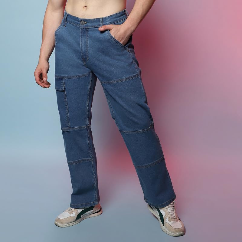 Image of CAHOOT Men's Denim Jeans Wear | Light-Wash | Button Closure | Regular Fit | Denim Jeans Crafted with Comfort Fit for Everyday Wear