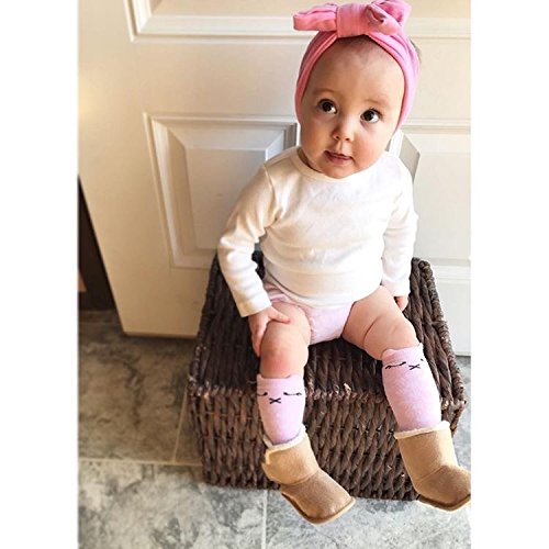 Baby Girl Knee High Socks 8-24 Months Long Thick Baby Toddler Gripper Non-Slip (Pink, White, Grey, Small) - Thumbnail 5