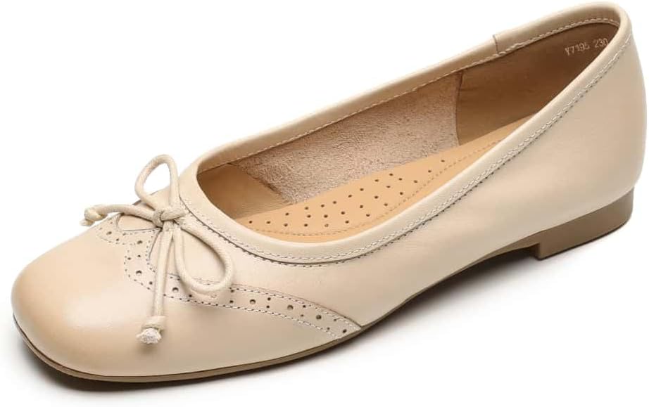TinaCus Handmade Women's Genuine Leather Square Toe Baroque Ballet Flats with Bowtie