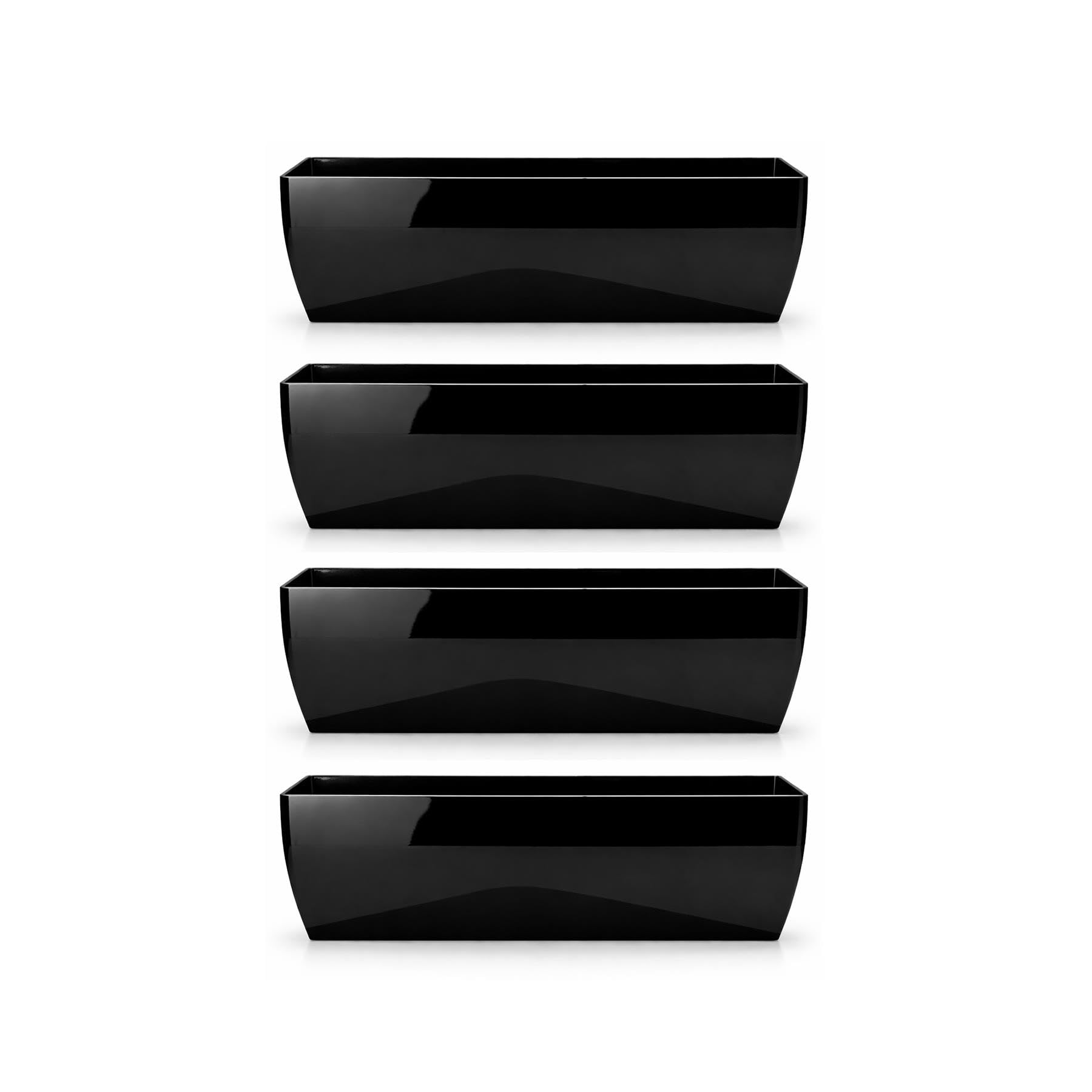 simpa Black Milano Trough Planter – 60cm High Gloss Plastic Flower Pot – Indoor & Outdoor Rectangular Plant Trough