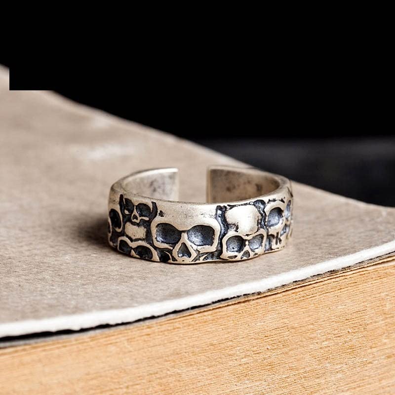 ZLING ZLING Anillo De Calavera Vintage Gótico De Plata De Ley 925 para Hombres Y Mujeres, Anillo Envolvente De Tamaño Ajustable, Joyería Punk