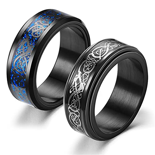 Image of HIJONES Unisex Carbide Fiber Celtic Dragon Spinner Ring Stainless Steel Wedding Spins Band